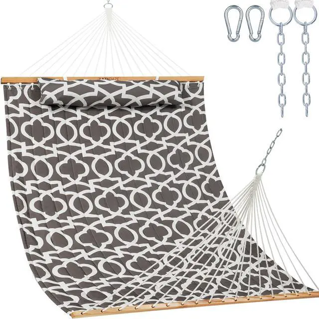 Main image of Lazy Daze Hammocks 12FT Quilted Fabric Hammock with Soft Pillow, Double 2 Person Tree Hammock with Spreader Bar for Outdoor Outside Patio Garden Yard, 450lbs Weight Capacity