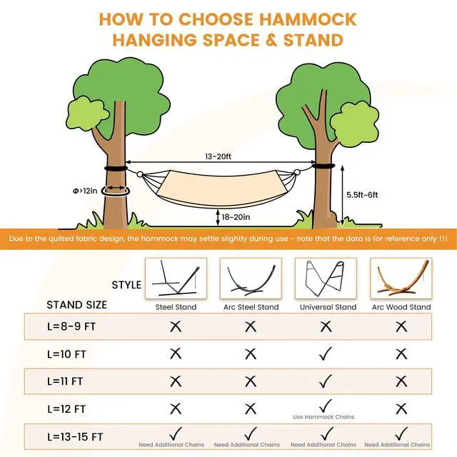 Alt view image 7 of 7 - Lazy Daze Hammocks 12FT Quilted Fabric Hammock with Soft Pillow, Double 2 Person Tree Hammock with Spreader Bar for Outdoor Outside Patio Garden Yard, 450lbs Weight Capacity