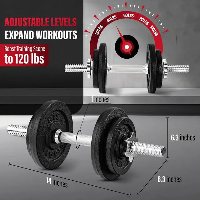 Alt view image 3 of 6 - Yes4All 50lbs Pair Cast Iron Weights Adjustable Dumbbell Sets for Home Gym with Bars, Plates, Collars