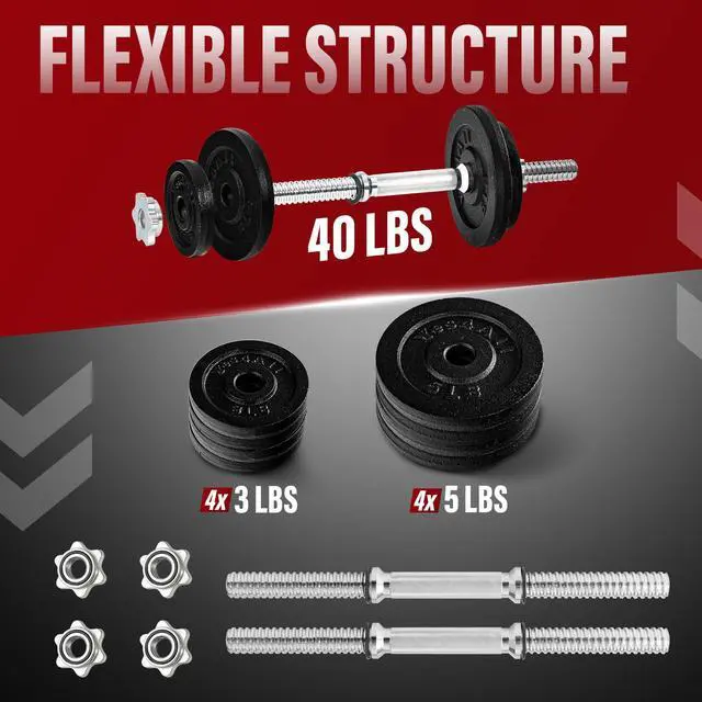 Alt view image 2 of 6 - Yes4All 50lbs Pair Cast Iron Weights Adjustable Dumbbell Sets for Home Gym with Bars, Plates, Collars