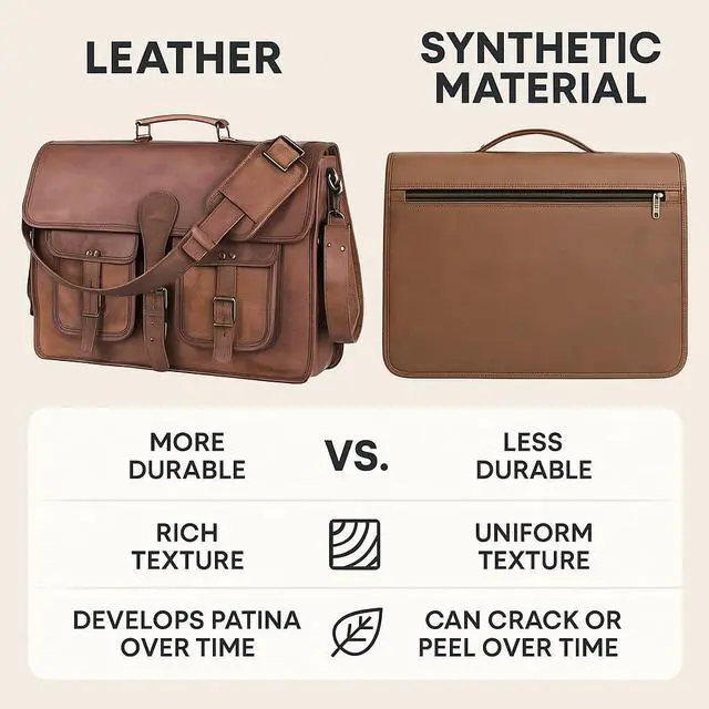 Alt view image 5 of 7 - Leather Messenger Bag for Men and Women 18 inch Large Vintage Leather Briefcase Laptop Shoulder Bag Unisex Crossbody Messenger Satchel for Office, Business, Work, Travel