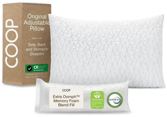 Main image of Coop Home Goods Original Adjustable Pillow, Queen Size Bed Pillows for Sleeping, Cross Cut Memory Foam Pillows - Medium Firm Back, Stomach and Side Sleeper Pillow, CertiPUR-US/GREENGUARD Gold