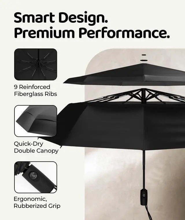 Alt view image 3 of 7 - Repel Windproof Travel Umbrella - Compact & Withstands Winds up to 100MPH, Strongest Premium Auto Folding Umbrella for Rain and Sun - Durable, Light & Portable for Women & Men, Fits Backpack & Cars