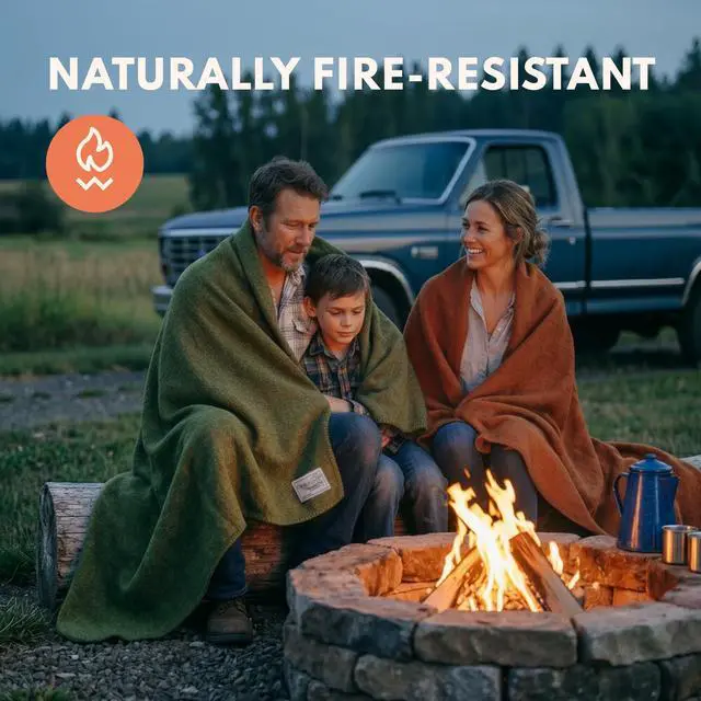 Alt view image 5 of 7 - Woolly Mammoth | 80% Merino Wool Camp Blankets (2-Pack) | Soft, Naturally Fire-Resistant & Temperature-Regulating | Winter Camping, Bushcraft and Emergency Car Kits (66" x 90", Slate & Moss)