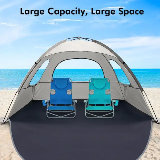 Alt view image 4 of 7 - WhiteFang Beach Tent Anti-UV Portable Sun Shade Shelter for 6 Person, Extendable Floor with 3 Ventilating Mesh Windows Plus Carrying Bag, Stakes and Guy Lines (Baby's Breath)