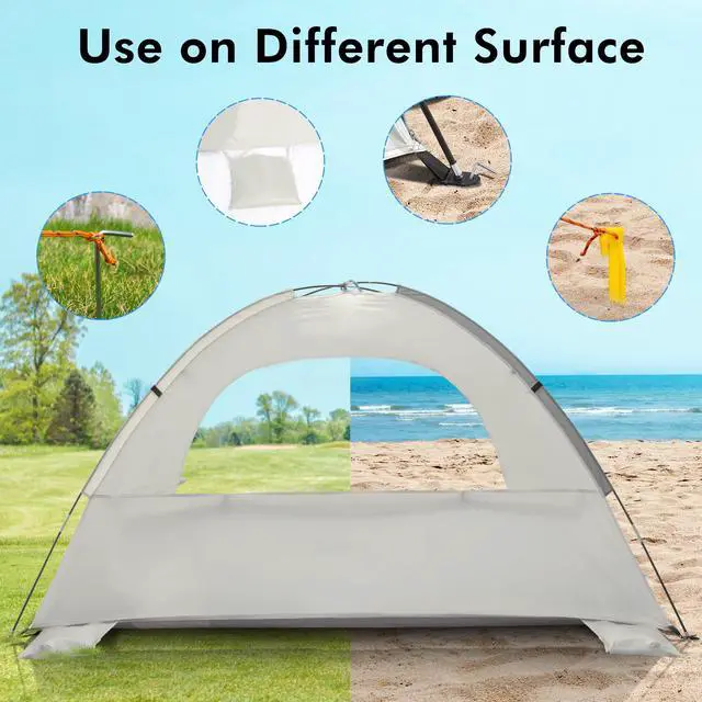 Alt view image 6 of 7 - WhiteFang Beach Tent Anti-UV Portable Sun Shade Shelter for 6 Person, Extendable Floor with 3 Ventilating Mesh Windows Plus Carrying Bag, Stakes and Guy Lines (Baby's Breath)
