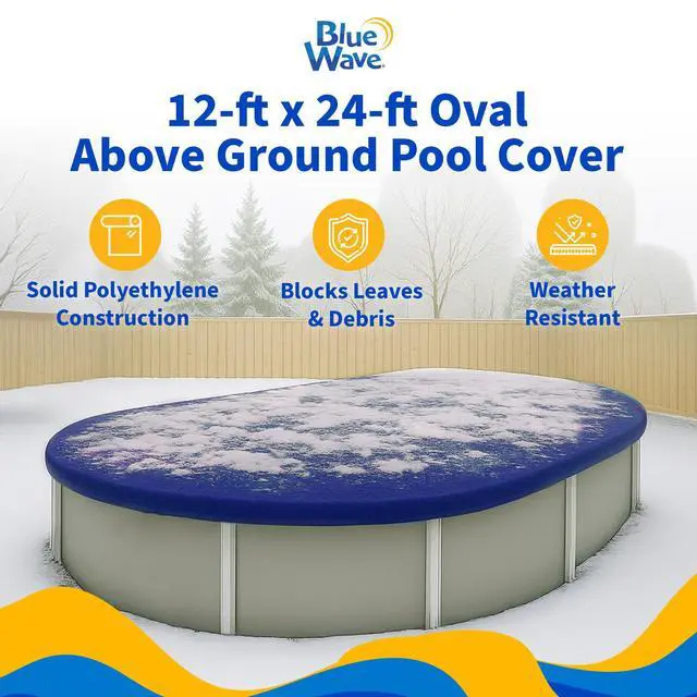 Alt view image 2 of 6 - Blue Wave Gold 15-Year 12 ft x 24 ft Oval Above Ground Pool Cover for Winter Durable & Weather-Resistant Polyethylene 4 ft Overlap, Black Underside, Reinforced Grommets, Winch, Cable Royal Blue