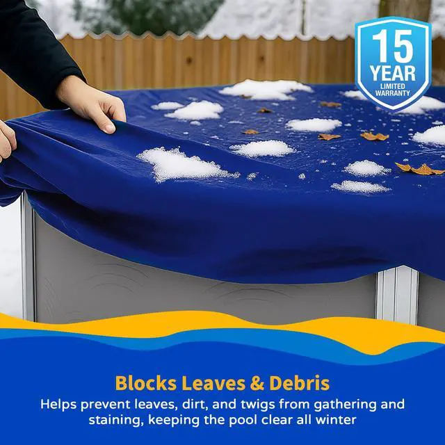 Alt view image 4 of 6 - Blue Wave Gold 15-Year 12 ft x 24 ft Oval Above Ground Pool Cover for Winter Durable & Weather-Resistant Polyethylene 4 ft Overlap, Black Underside, Reinforced Grommets, Winch, Cable Royal Blue