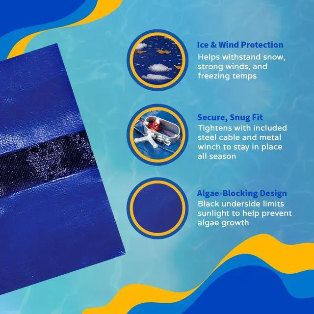 Alt view image 5 of 6 - Blue Wave Gold 15-Year 12 ft x 24 ft Oval Above Ground Pool Cover for Winter Durable & Weather-Resistant Polyethylene 4 ft Overlap, Black Underside, Reinforced Grommets, Winch, Cable Royal Blue