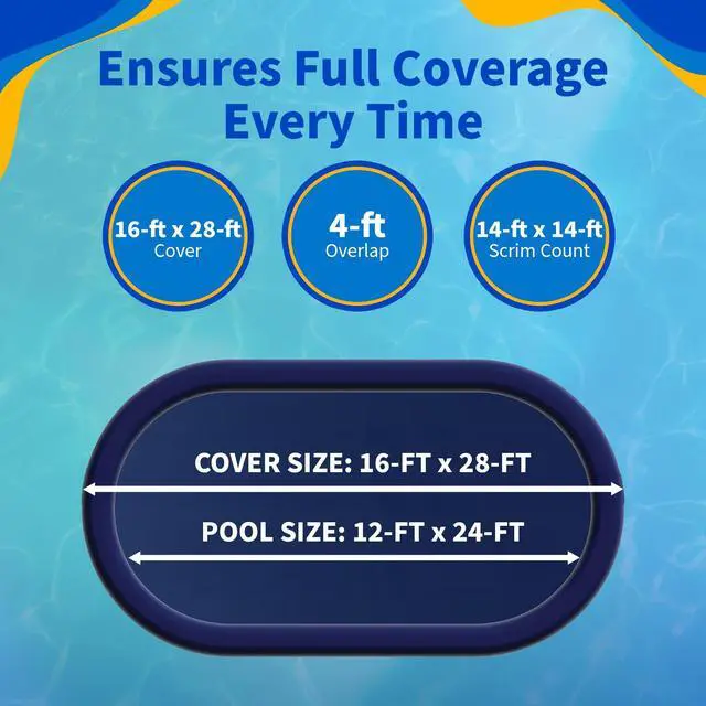 Alt view image 3 of 6 - Blue Wave Gold 15-Year 12 ft x 24 ft Oval Above Ground Pool Cover for Winter Durable & Weather-Resistant Polyethylene 4 ft Overlap, Black Underside, Reinforced Grommets, Winch, Cable Royal Blue