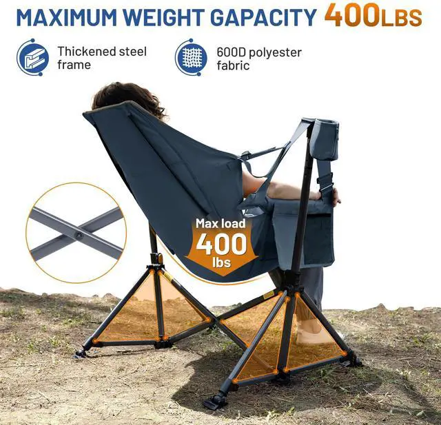 Alt view image 3 of 7 - TIMBER RIDGE Hammock Camping Chair, Oversized Swinging Hammock Chair with Adjustable Back and Seat for Outdoor Lawn, Sports, Supports 400lbs, Blue