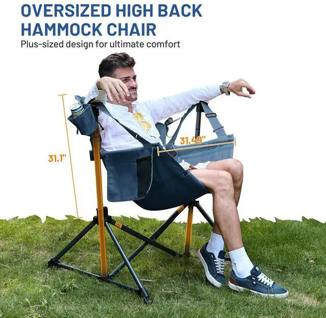 Alt view image 4 of 7 - TIMBER RIDGE Hammock Camping Chair, Oversized Swinging Hammock Chair with Adjustable Back and Seat for Outdoor Lawn, Sports, Supports 400lbs, Blue