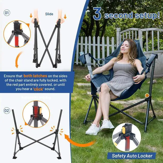 Alt view image 6 of 7 - TIMBER RIDGE Hammock Camping Chair, Oversized Swinging Hammock Chair with Adjustable Back and Seat for Outdoor Lawn, Sports, Supports 400lbs, Blue