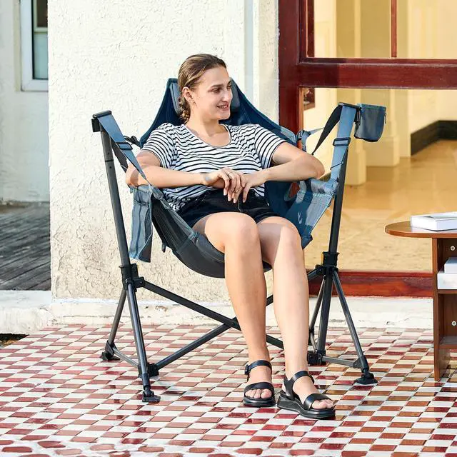 Alt view image 7 of 7 - TIMBER RIDGE Hammock Camping Chair, Oversized Swinging Hammock Chair with Adjustable Back and Seat for Outdoor Lawn, Sports, Supports 400lbs, Blue