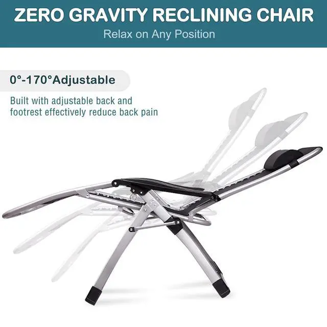 Alt view image 6 of 6 - NAIZEA Padded Zero Gravity Chair, Folding Outdoor Lounge Chairs, Adjustable Reclining Camping Chairs with Cup Holder, Ergonomic Patio Lawn Chair for Balcony Beach Deck Yard