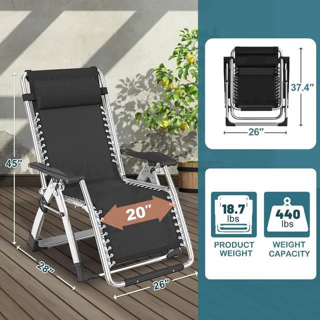 Alt view image 5 of 6 - NAIZEA Padded Zero Gravity Chair, Folding Outdoor Lounge Chairs, Adjustable Reclining Camping Chairs with Cup Holder, Ergonomic Patio Lawn Chair for Balcony Beach Deck Yard