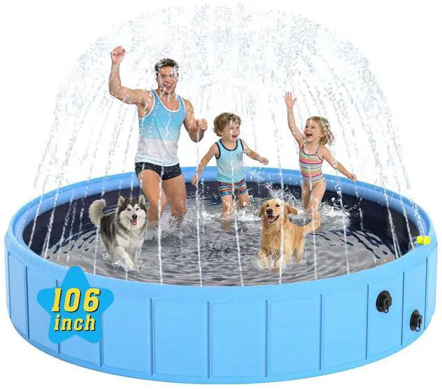 Main image of BerrysParadise Foldable Dog Pool with Sprinkler, 106" Extra Large Non-Slip Dog Swimming Pool, 2-in-1 Outdoor Backyard Pet Bathing Tub with Drain Plug for Dogs Kids Pets Ducks