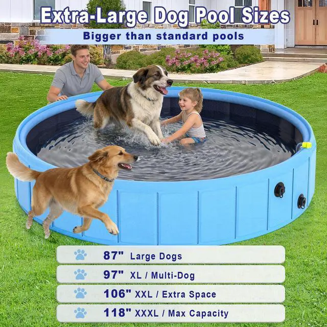 Alt view image 4 of 7 - BerrysParadise Foldable Dog Pool with Sprinkler, 106" Extra Large Non-Slip Dog Swimming Pool, 2-in-1 Outdoor Backyard Pet Bathing Tub with Drain Plug for Dogs Kids Pets Ducks