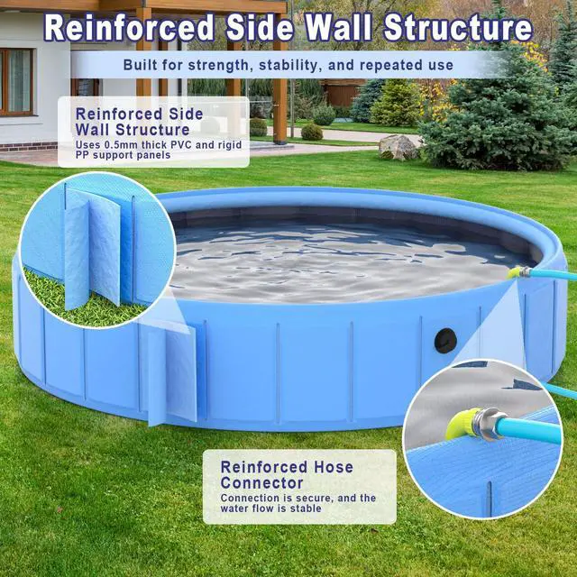 Alt view image 5 of 7 - BerrysParadise Foldable Dog Pool with Sprinkler, 106" Extra Large Non-Slip Dog Swimming Pool, 2-in-1 Outdoor Backyard Pet Bathing Tub with Drain Plug for Dogs Kids Pets Ducks