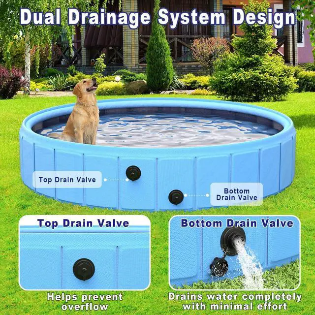 Alt view image 3 of 7 - BerrysParadise Foldable Dog Pool with Sprinkler, 106" Extra Large Non-Slip Dog Swimming Pool, 2-in-1 Outdoor Backyard Pet Bathing Tub with Drain Plug for Dogs Kids Pets Ducks