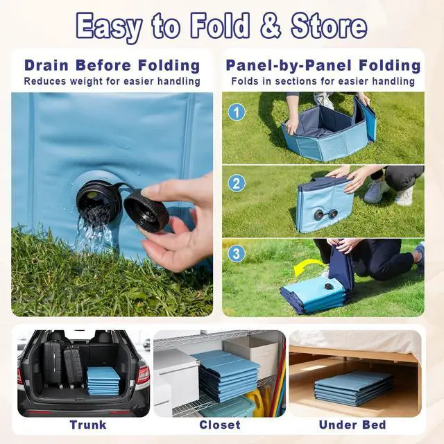 Alt view image 6 of 7 - BerrysParadise Foldable Dog Pool with Sprinkler, 106" Extra Large Non-Slip Dog Swimming Pool, 2-in-1 Outdoor Backyard Pet Bathing Tub with Drain Plug for Dogs Kids Pets Ducks