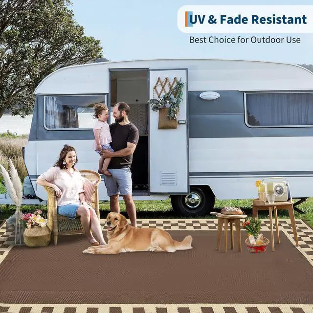 Alt view image 7 of 7 - Garvee Outdoor Waterproof Rug 9x18 Large Modern Neutral Outdoor Patio Rugs, Reversible Fade-Proof & Weather Resistant Large Area Rug Mats for Rv Deck Porch Picnic Beach Balcony,Brown & Beige