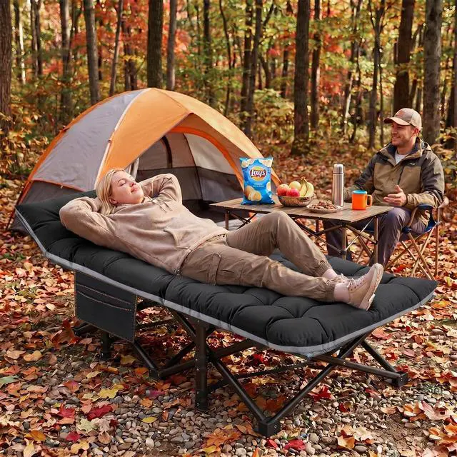 Alt view image 3 of 7 - LILYPELLE Oversized XXL Folding Camping Cot, 78" L x 32" W x 18" H Heavy Duty Sleeping Cots with Carry Bag, Double Layer Oxford Portable Travel Camp Cots for Home, Office Nap and Outdoor Beach
