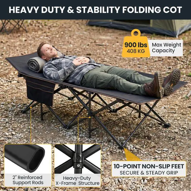 Alt view image 4 of 7 - LILYPELLE Oversized XXL Folding Camping Cot, 78" L x 32" W x 18" H Heavy Duty Sleeping Cots with Carry Bag, Double Layer Oxford Portable Travel Camp Cots for Home, Office Nap and Outdoor Beach