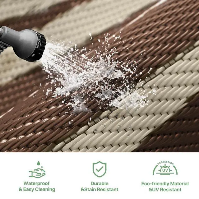 Alt view image 7 of 7 - GENIMO Outdoor Rug Waterproof for Patio, 10'x14' Foldable Reversible Plastic Straw Carpet for Travel Trailers, Outside Area Mat for Rv, Deck, Picnic, Porch, Camper, Balcony, Beach, Coffee & Beige