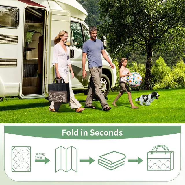 Alt view image 5 of 7 - GENIMO Outdoor Rug Waterproof for Patio, 10'x14' Foldable Reversible Plastic Straw Carpet for Travel Trailers, Outside Area Mat for Rv, Deck, Picnic, Porch, Camper, Balcony, Beach, Coffee & Beige