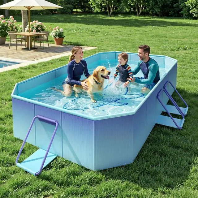 Main image of HeySplash Foldable Pool, Non-Inflatable Swimming Pool with Rigid Puncture-Proof Hard Composite Board, Kiddie Pool Outdoor Pool, Adults & Kids Pool for Backyard Garden Dog Pool 78"×53"×19", Blue Whale