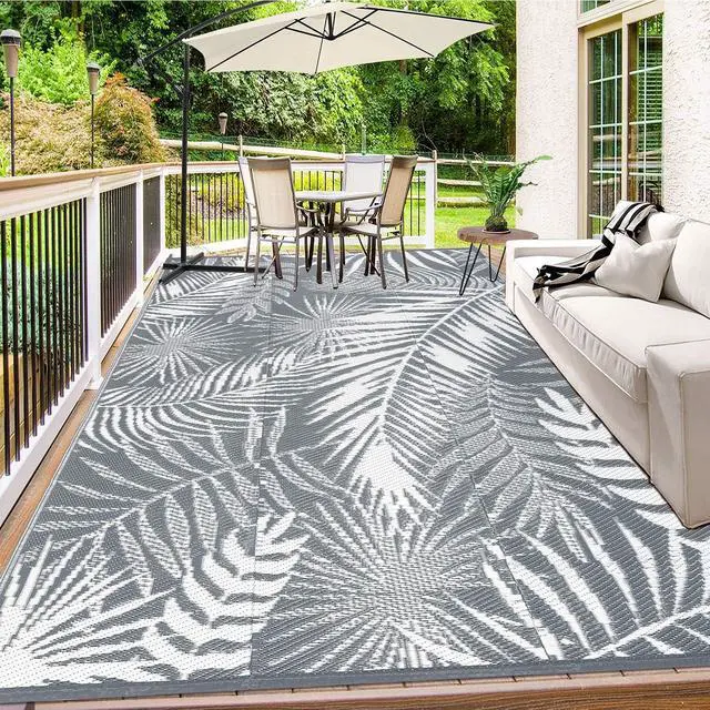 Main image of HiiARug Outdoor Reversible Plastic Straw Rug, 9'x12', Cool Gray, Large Patio Mat for RV, Backyard, Deck, Picnic, Beach, Trailer, Camping