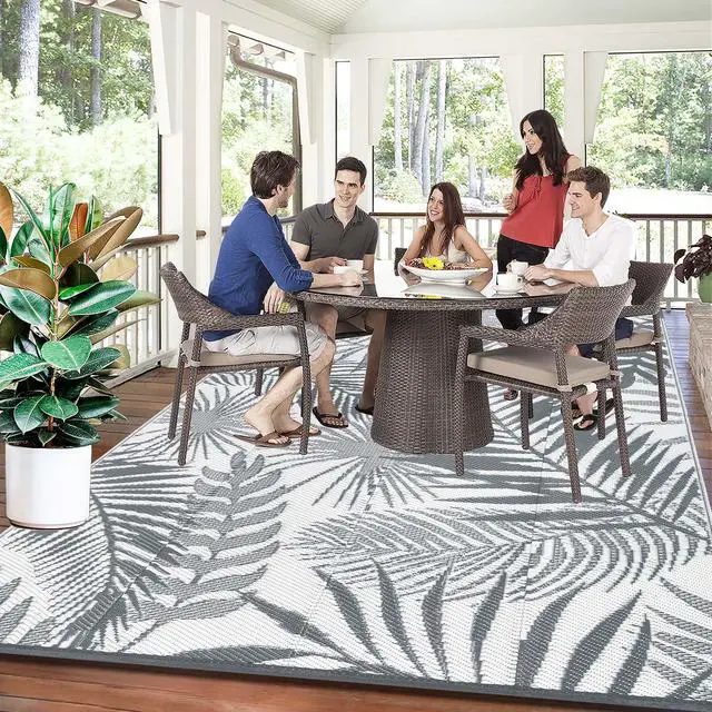 Alt view image 2 of 7 - HiiARug Outdoor Reversible Plastic Straw Rug, 9'x12', Cool Gray, Large Patio Mat for RV, Backyard, Deck, Picnic, Beach, Trailer, Camping