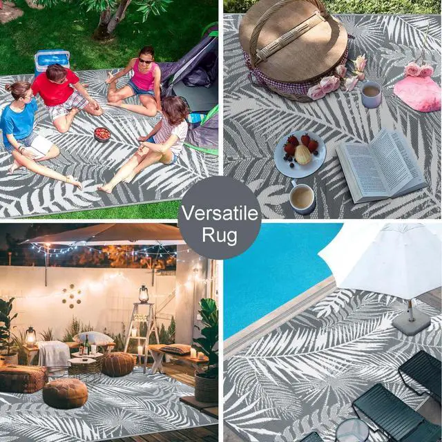 Alt view image 4 of 7 - HiiARug Outdoor Reversible Plastic Straw Rug, 9'x12', Cool Gray, Large Patio Mat for RV, Backyard, Deck, Picnic, Beach, Trailer, Camping