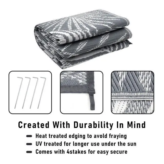 Alt view image 6 of 7 - HiiARug Outdoor Reversible Plastic Straw Rug, 9'x12', Cool Gray, Large Patio Mat for RV, Backyard, Deck, Picnic, Beach, Trailer, Camping