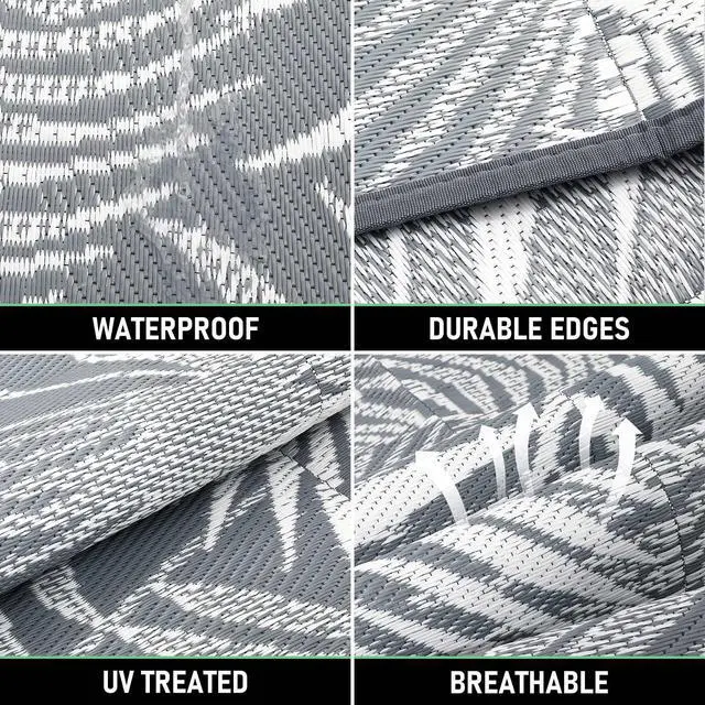 Alt view image 7 of 7 - HiiARug Outdoor Reversible Plastic Straw Rug, 9'x12', Cool Gray, Large Patio Mat for RV, Backyard, Deck, Picnic, Beach, Trailer, Camping