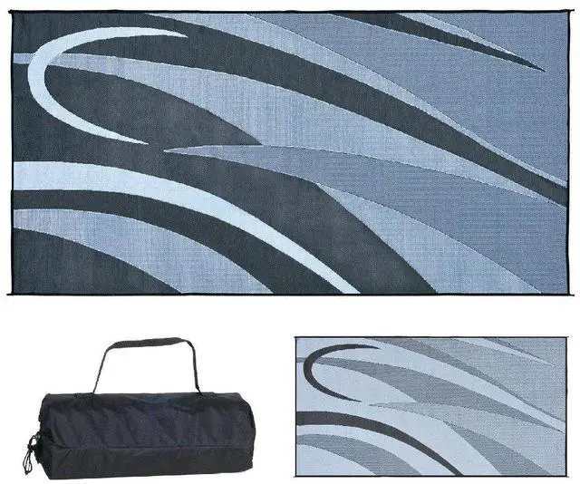 Main image of Stylish Camping GB1 8-Feet x 16-Feet RV Reversible Graphic Patio Mat, Black/Silver