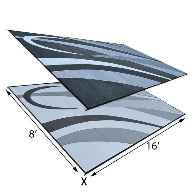 Alt view image 3 of 6 - Stylish Camping GB1 8-Feet x 16-Feet RV Reversible Graphic Patio Mat, Black/Silver