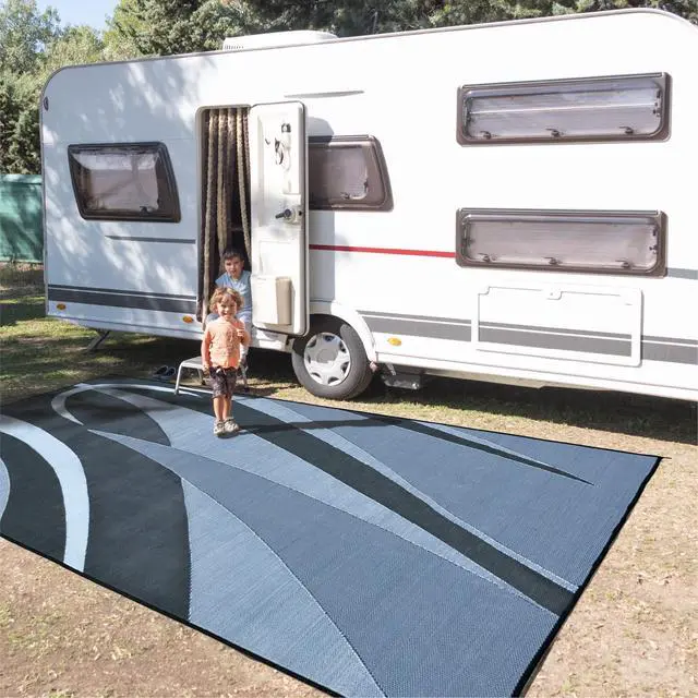 Alt view image 2 of 6 - Stylish Camping GB1 8-Feet x 16-Feet RV Reversible Graphic Patio Mat, Black/Silver