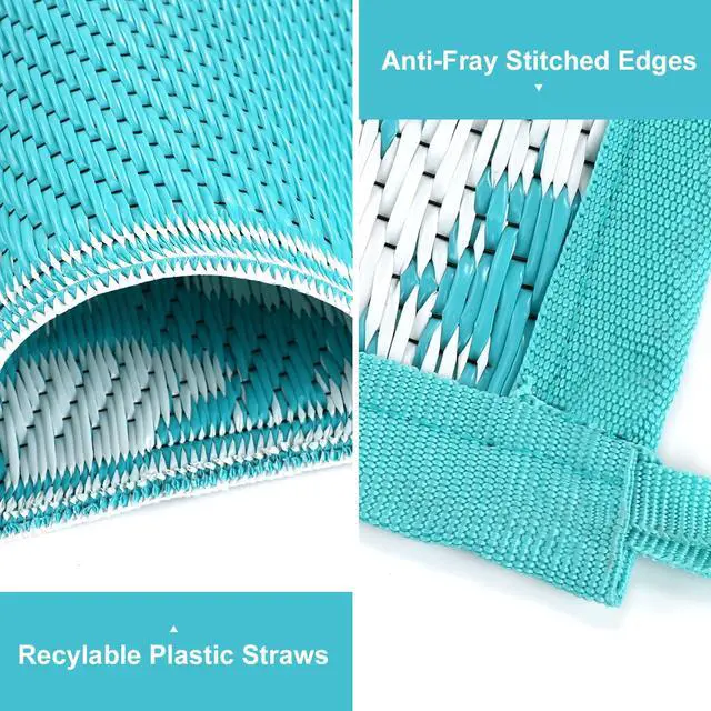 Alt view image 3 of 7 - Yamaziot Outdoor Rug 9' x 18', Waterproof Reversible Plastic Straw Rug, Large Outdoor Rugs Mats RV, Picnic, Backyard, Balcony, Porch, Beach, Blue