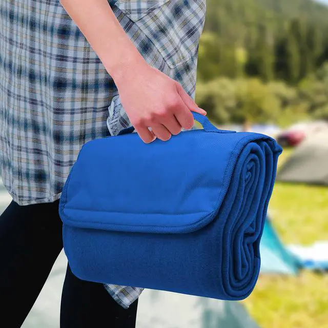 Alt view image 6 of 7 - DISCOUNT PROMOS Roll Up Picnic Blankets Set of 10, Bulk Pack - Great Outdoor Blanket for Camping, Picnic, Beach, Sports, Outdoor Activities - Blue