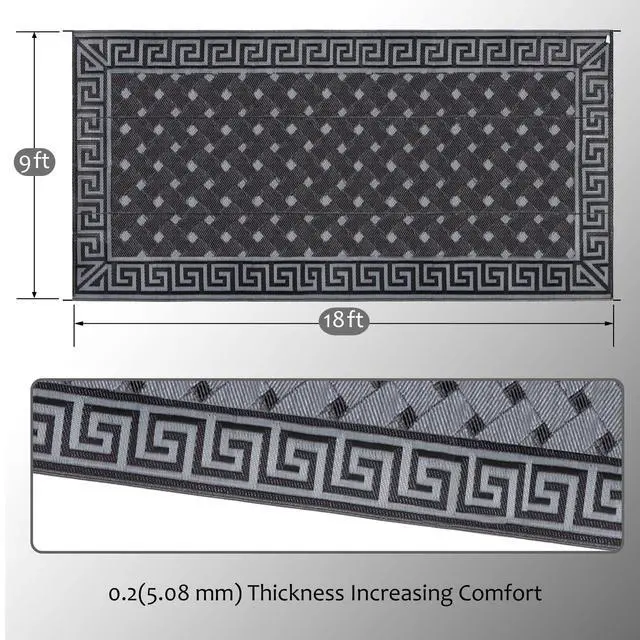 Alt view image 2 of 7 - SAND MINE Reversible Mats, Plastic Straw Rug, Modern Area Rug, Large Floor Mat and Rug for Outdoors, RV, Patio, Backyard, Deck, Picnic, Beach, Trailer, Camping (9' x 18', Black & Grey)