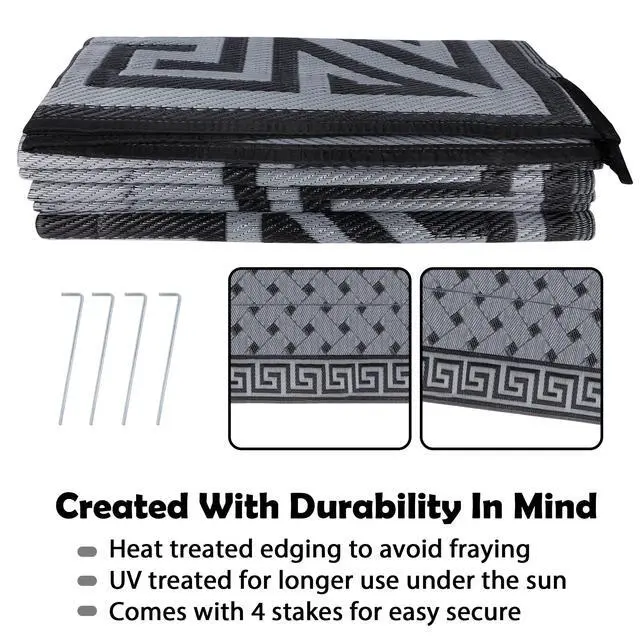 Alt view image 4 of 7 - SAND MINE Reversible Mats, Plastic Straw Rug, Modern Area Rug, Large Floor Mat and Rug for Outdoors, RV, Patio, Backyard, Deck, Picnic, Beach, Trailer, Camping (9' x 18', Black & Grey)