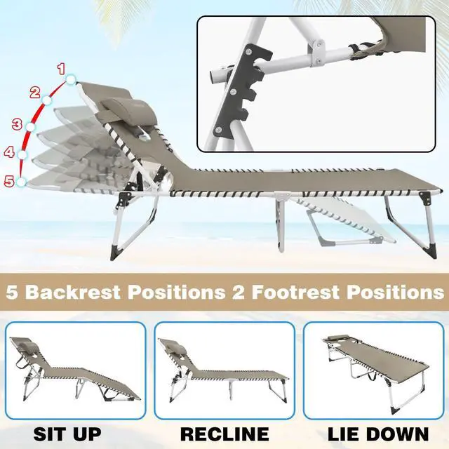 Alt view image 3 of 7 - WKFAMOUT Sun Tanning Chair with Face Hole 5-Position Folding Lounge Chair Outdoor with Portable Beach Table for Poolside Sunbathing Camping Lawn Backyard