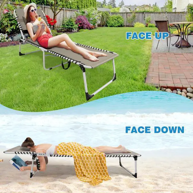 Alt view image 5 of 7 - WKFAMOUT Sun Tanning Chair with Face Hole 5-Position Folding Lounge Chair Outdoor with Portable Beach Table for Poolside Sunbathing Camping Lawn Backyard