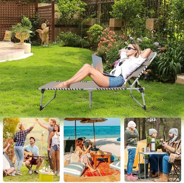 Alt view image 7 of 7 - WKFAMOUT Sun Tanning Chair with Face Hole 5-Position Folding Lounge Chair Outdoor with Portable Beach Table for Poolside Sunbathing Camping Lawn Backyard
