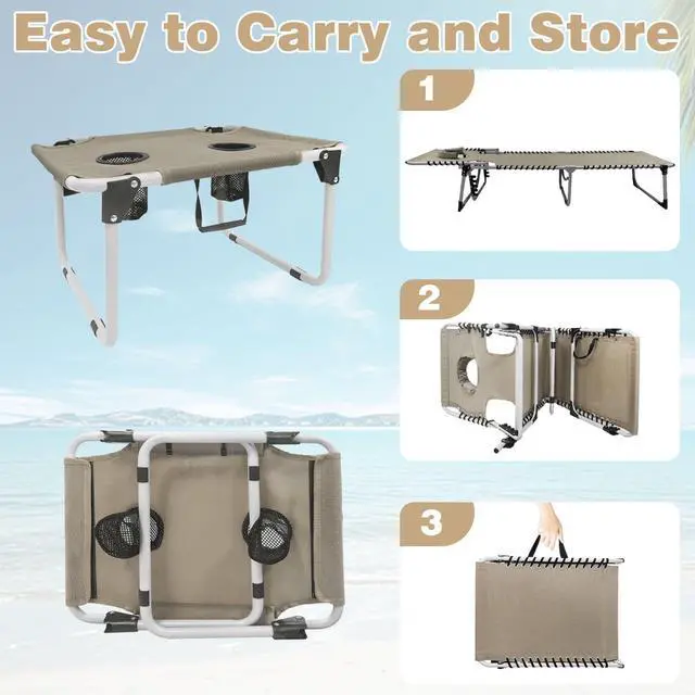 Alt view image 6 of 7 - WKFAMOUT Sun Tanning Chair with Face Hole 5-Position Folding Lounge Chair Outdoor with Portable Beach Table for Poolside Sunbathing Camping Lawn Backyard