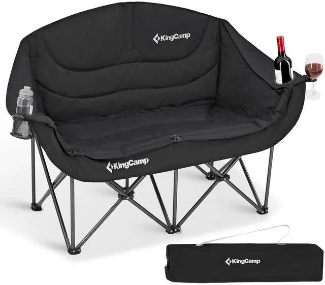 Main image of KingCamp Double Camping Chair, Oversized Heavy Duty 660lbs Loveseat for Adults Portable Folding XL 2 Person Couch Padded Comfortable Two Seat with Cup Holder for Outdoor Lawn Backyard, Black