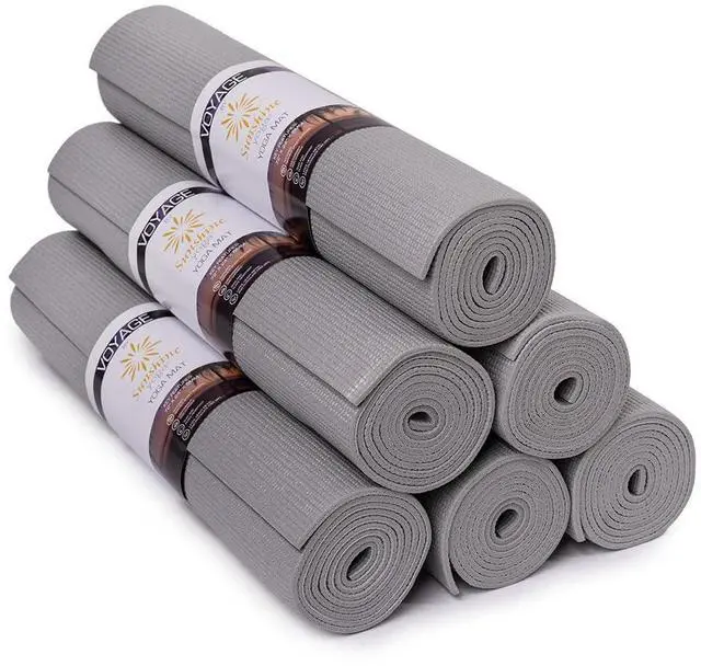 Main image of Sunshine Yoga Voyage Yoga Mat, 6 Pack, 72" x 24" Professional Studio and Gym Bulk Yoga Mats, 5mm Thick, Durable, Anti-Tear, Non Slip Fitness and Exercise Mats, Cool Gray