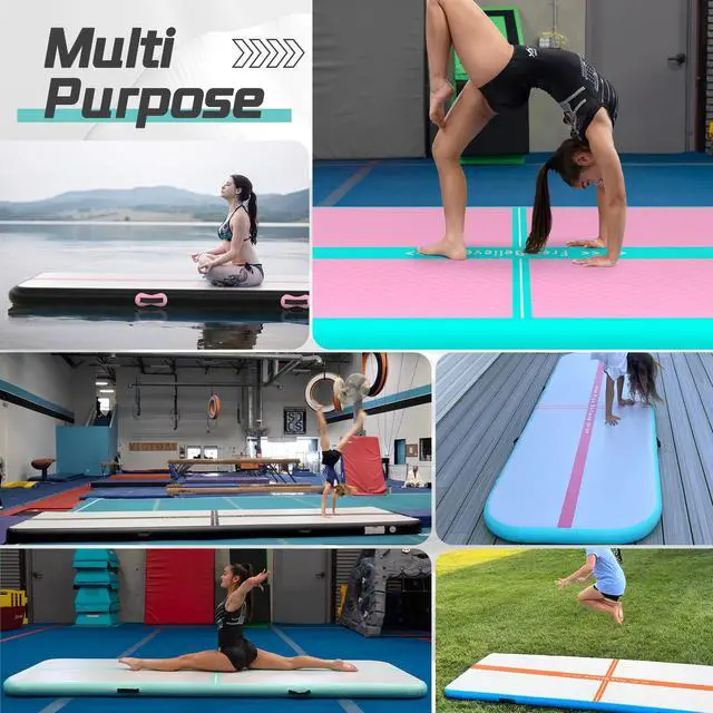Alt view image 6 of 7 - FINCOME Inflatable Gymnastics Mat Air Tumble Track Mats 10/13/16/20ft Training Mats for Home Use Air Mat with Pump 4/6 Thick for Cheerleading/Yoga/Parkour/Beach/Park/Water